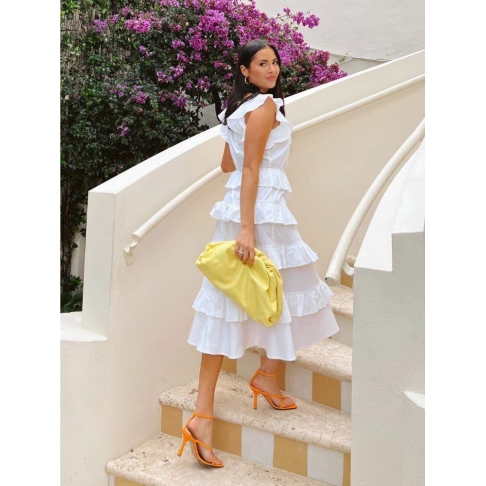 Rachel Parcell White Cotton Ruffled Tiered Midi Dress Size 6 New $178